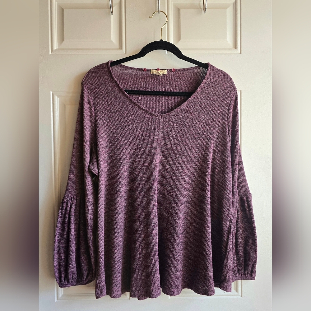Energe World Wear Light Waffle Knit Top, Purple, XL